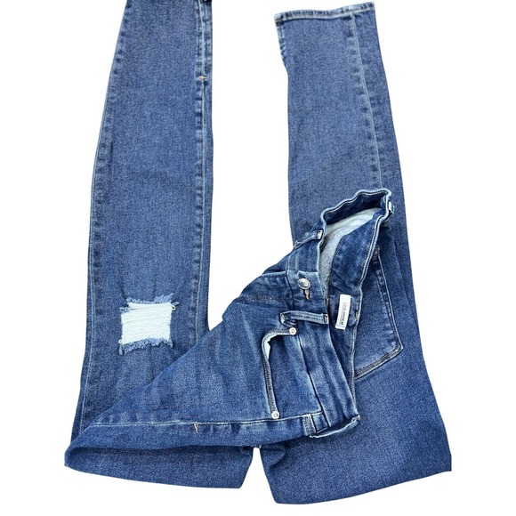 Good American Good Waist High Rise Straight Jeans 28 Distressed Split Hem - Picture 7 of 13